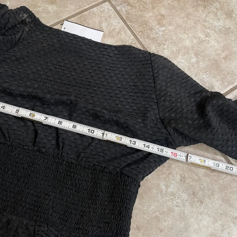 ASTR The Label Black Long Sleeve V Neck Smocked Waist Top XS nwt
